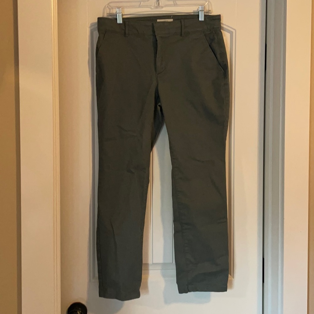 LOFT Size 8 Regular Dark Sea Green Girlfiriend Chinos Flat Front Pants Slacks - Picture 2 of 5